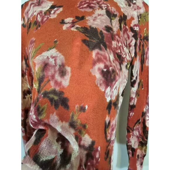 Ann Taylor Loft Floral Tie Neck Button Up Cardigan Sweater Multicolor SZ Medium - Picture 7 of 8
